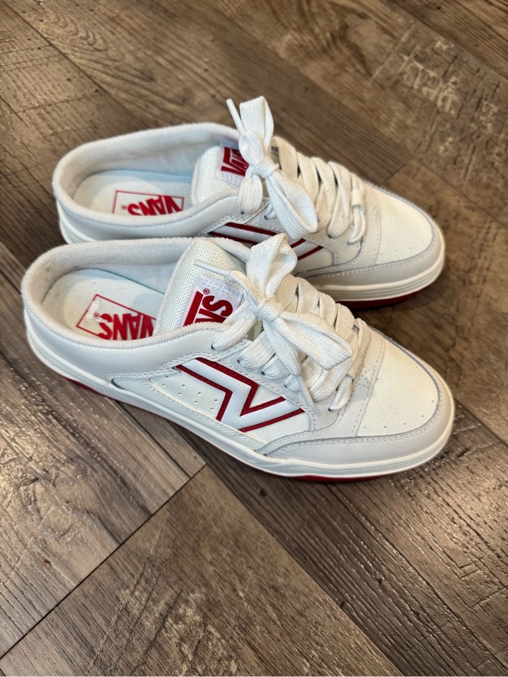 Vans White Sneakers with Red Accents